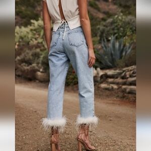 12th Tribe Addison Faux Feather Trim Jeans NWT